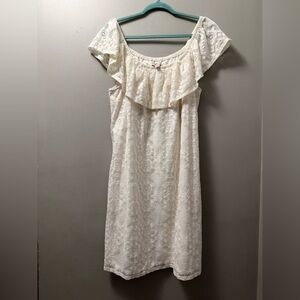 Off-Shoulder Cream Crochet Lace Dress Bridal Shower Bachelorette Party Summer